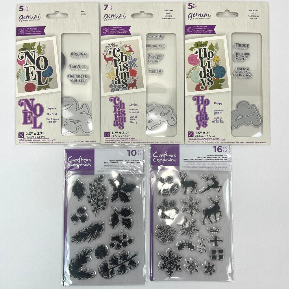 Crafters Companion Gemini Lot 5 Christmas Holidays Stamp & Die Kits Photopolymer